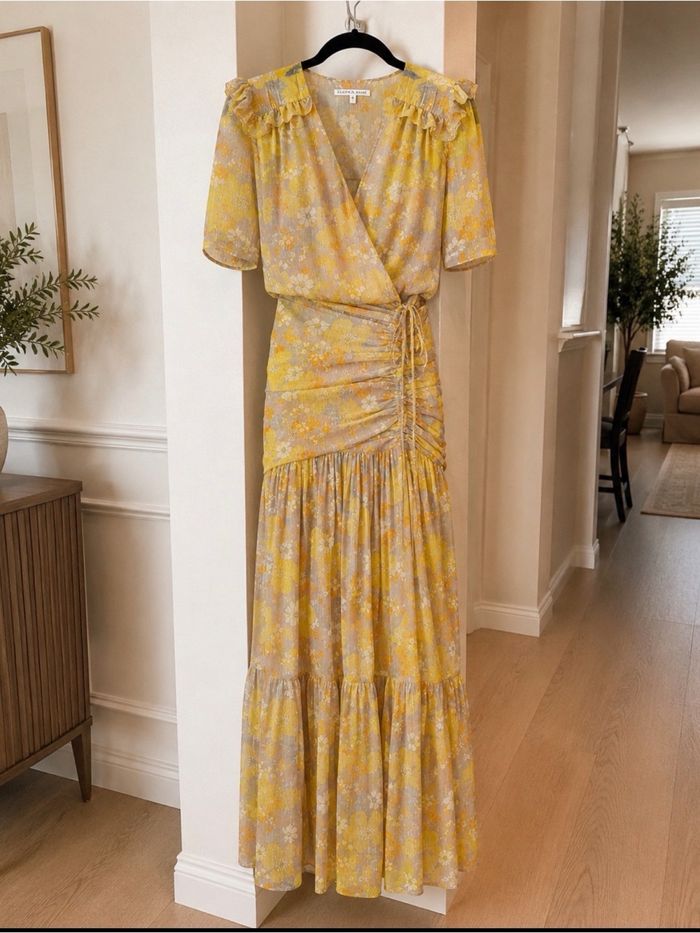 Veronica Beard Yellow and Gray Floral Ruched Maxi Dress - Picture 3 of 3